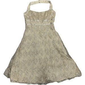 Vintage Zum Zum by Niki Livas Strapless Champagne Metallic Lace Dress Size 3-4